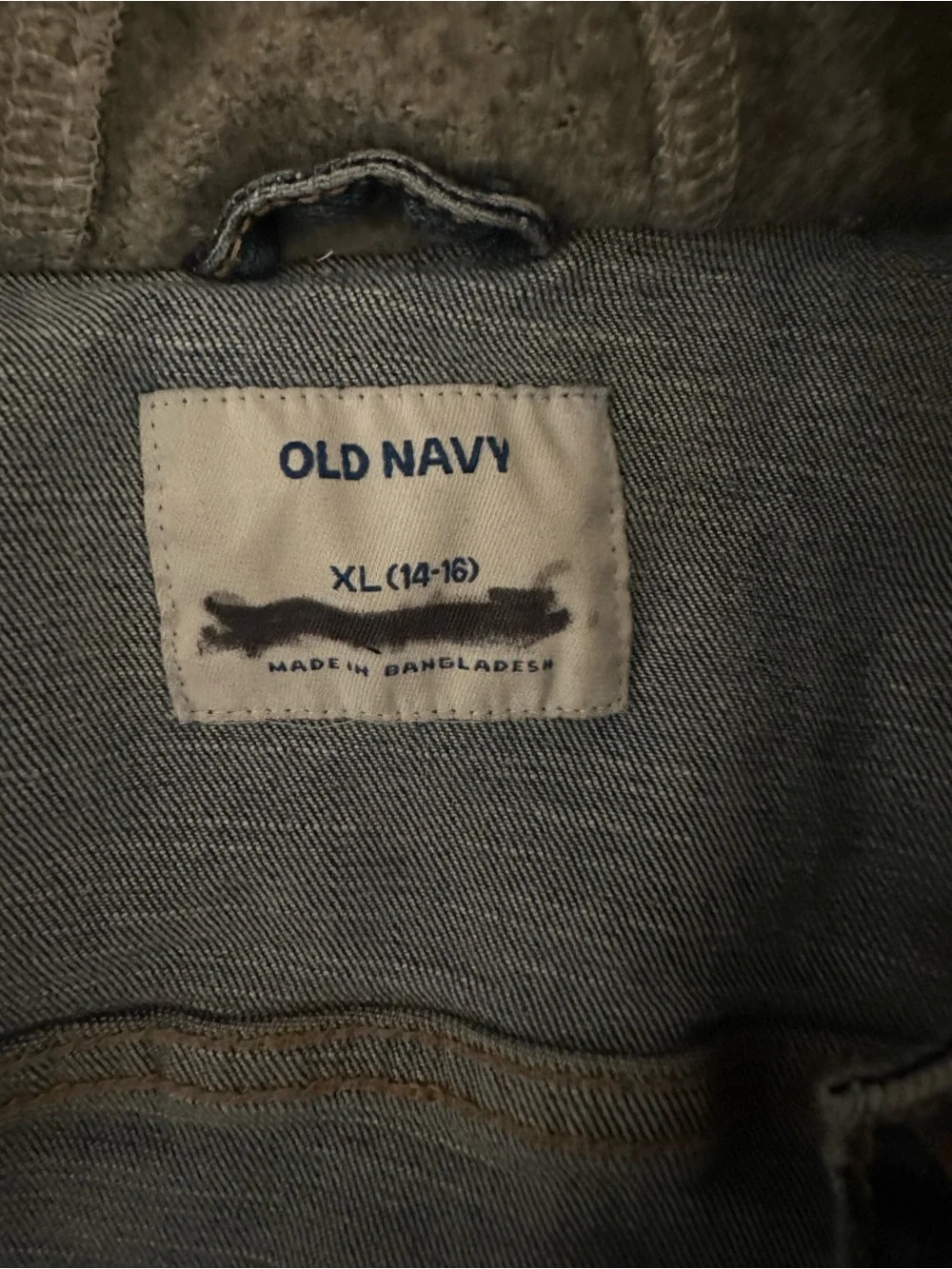 GAP Blue Denim Jacket with Gray Hooded Lining